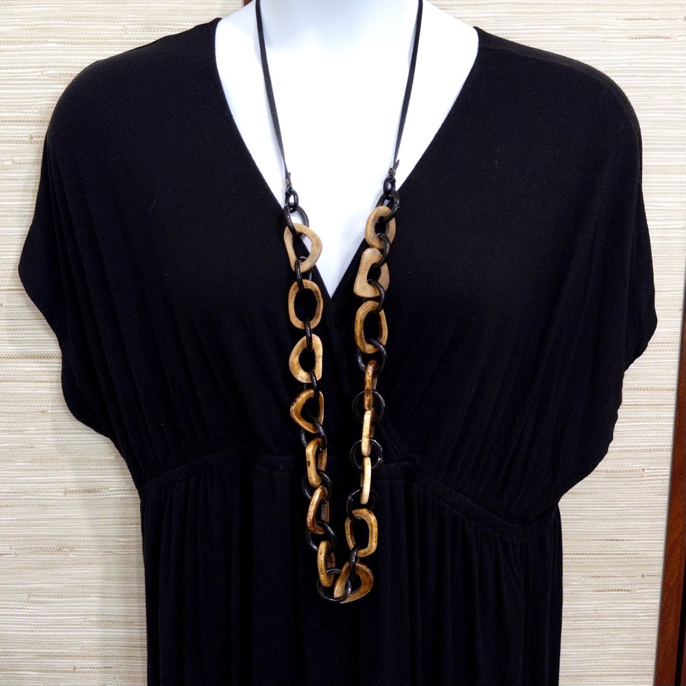 Buffalo Horn and Black Lacquered “Chain- style” necklace- 22” drop